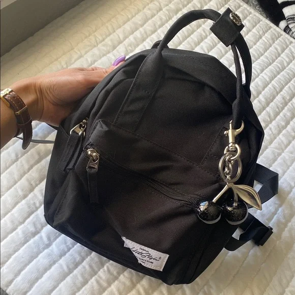 Black Mini Backpack with Keychain - Picture 1 of 7